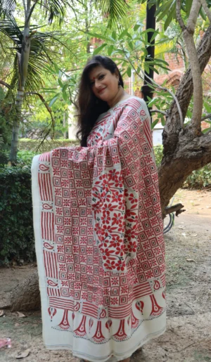 Kantha Stitch Work on Pure Tussar Silk Saree