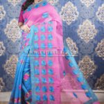 Kachhi Kathiawari work on BD Cotton Saree of blue and purple combo