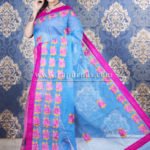 Kachhi Kathiawari work on BD Cotton Saree of purple and blue combo