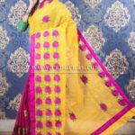 Kachhi Kathiawari work on BD Cotton Saree of purple and yellow combo