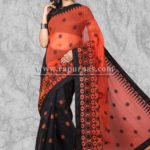 Kachhi Kathiawari work on BD Cotton Saree of red and black combo