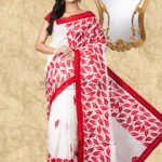 Kachhi Kathiawari work on BD Cotton Saree with leaves all over