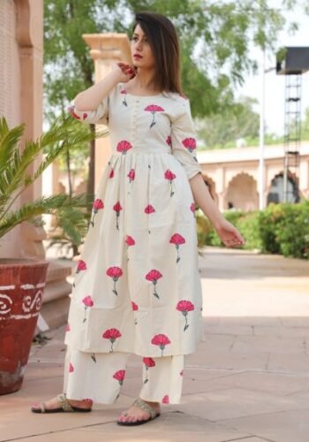 Kurti Palazzo set with flowers all over