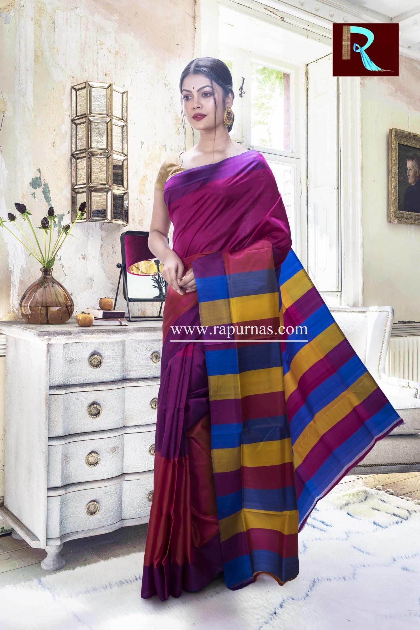 Bishnupuri Silk 3D Katan Saree with Unique color combination - Rapurnas