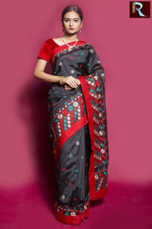 Black Designer Saree with multicolor Pallu1