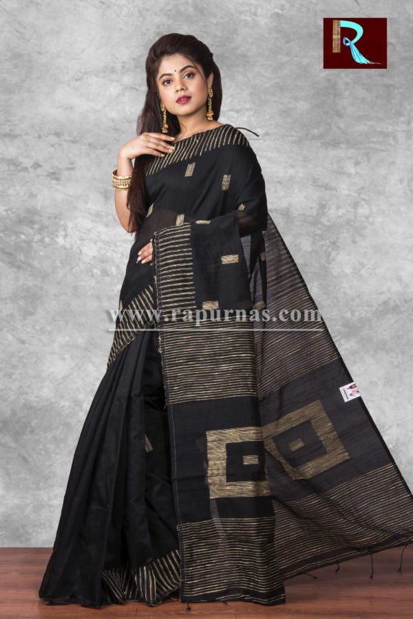 Blended Cotton Handloom Saree with box design1
