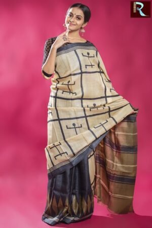 Ethnic Tussar Silk Saree with Swastik print all over