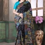 Kantha Stitch work on Pure Bangalore Silk Saree of Black color