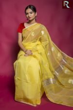 Light Yellow Handloom Silk Saree with work all over
