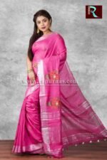 Pink Linen Work Saree1