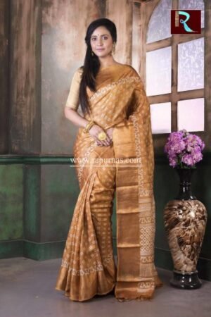 Printed Tussar Silk Saree with Zari paar