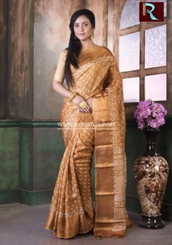 Printed Tussar Silk Saree with Zari paar