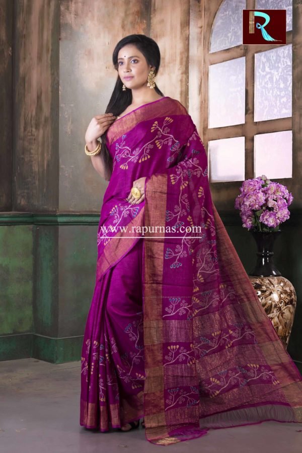 Tussar Cotton Saree of purple color1