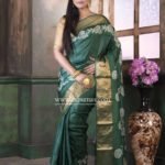 Zari paar Printed Tussar Silk Saree of bottle green shade