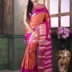 Zari paar Printed Tussar Silk Saree of orange and rani combo