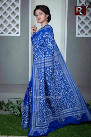 Kantha Stitch Work on Pure Bangalore Silk Saree