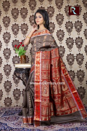 Baluchari Silk Saree of dusk and red combo
