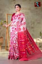 White body and red pallu dhakai Jamdani Saree - Image 2