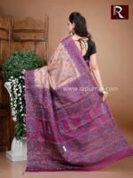 Kantha Stitch Work on hand block dyed Tussar Silk saree - Image 3