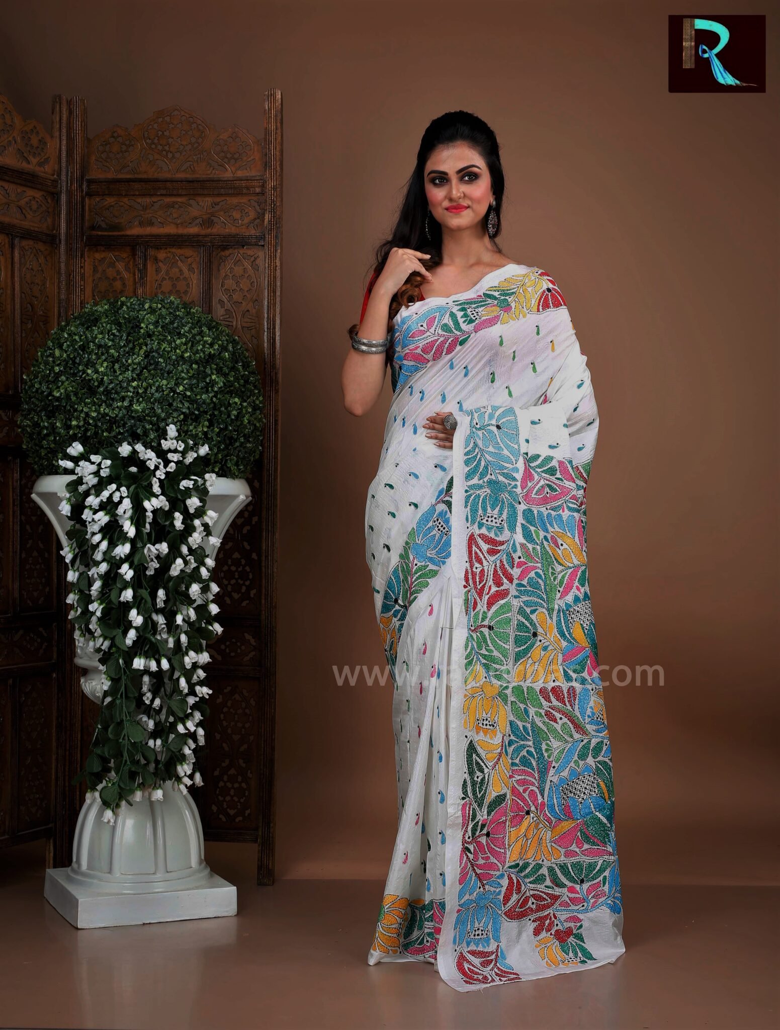 Kantha Stitch Work on Pure Tussar Silk Saree Rapurnas