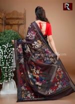 Multicolor Kantha Stitch Work on Pure Bangalore Silk Saree - Image 3