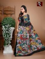 Black and Multi Kantha Stitch Work on Pure Bangalore Silk Saree - Image 2