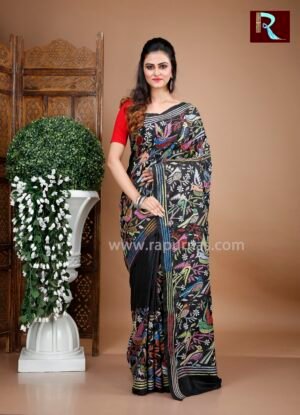 BLACK TUSSAR KANTHA STITCH SAREE