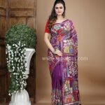 Magenta Kantha Stitch Saree on Pure Bangalore Silk