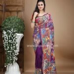 Magenta Kantha Stitch Saree on Pure Bangalore Silk