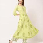 Pure cotton Kurti Palazzo set of light green color
