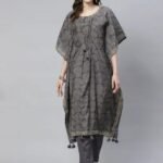 Grey Kaftan Kurti and pant set of Rayon cotton