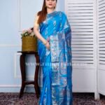 Swarnachari Silk Saree of azure blue color