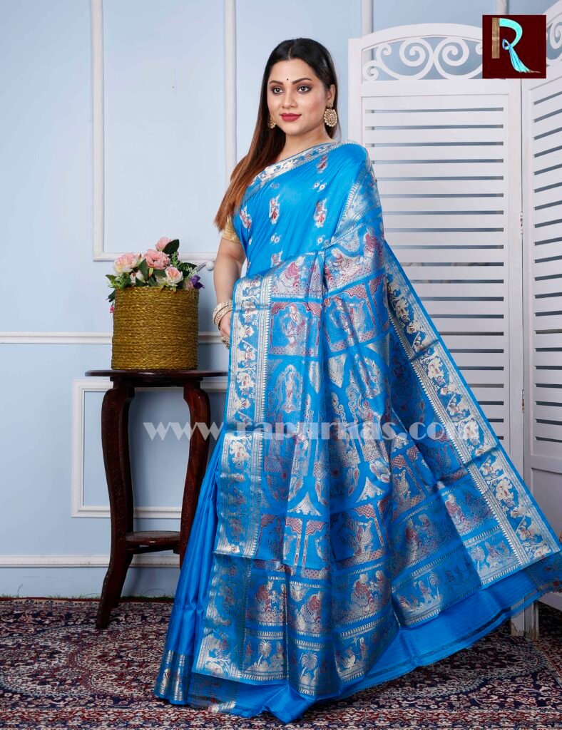 Swarnachari Silk Saree of azure blue color - Rapurnas