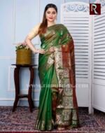 Swarnachari Silk Saree of bottle greenish shade