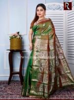 Swarnachari Silk Saree of bottle greenish shade - Image 2