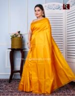 Bishnupuri Katan Silk Saree of turmeric yellow color - Image 2