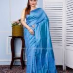 Bishnupuri Katan Silk Saree of light blue color