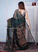 Dhakai Jamdani Saree of greenish shade - Image 3