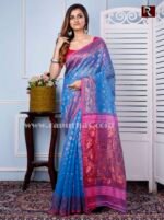 Dhakai Jamdani Saree of blue and magenta combo