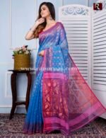 Dhakai Jamdani Saree of blue and magenta combo - Image 2