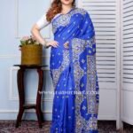 Gujrati Stitch work Saree on Pure Bangalore Silk of deep blue shade