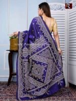 Gujrati Stitch work Saree on Pure Bangalore Silk of navy blue shade - Image 3