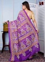 Gujrati Stitch work Saree on Art Silk of magenta shade - Image 3