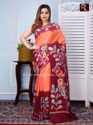 Hand Batik On Murshidabad Silk Saree SN20229008