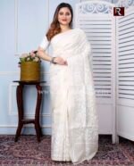 Kantha Stitch Work on Pure Tussar Silk Saree