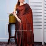 Bishnupuri Katan Silk Saree of deep brown color