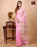 Dhakai Jamdani Saree of light pink shade