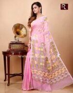 Dhakai Jamdani Saree of light pink shade - Image 2