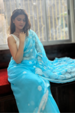 Chikankari Embroidery on Georgette Saree Sky Blue