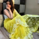 Chikankari Embroidery on Georgette Saree Canary Yellow